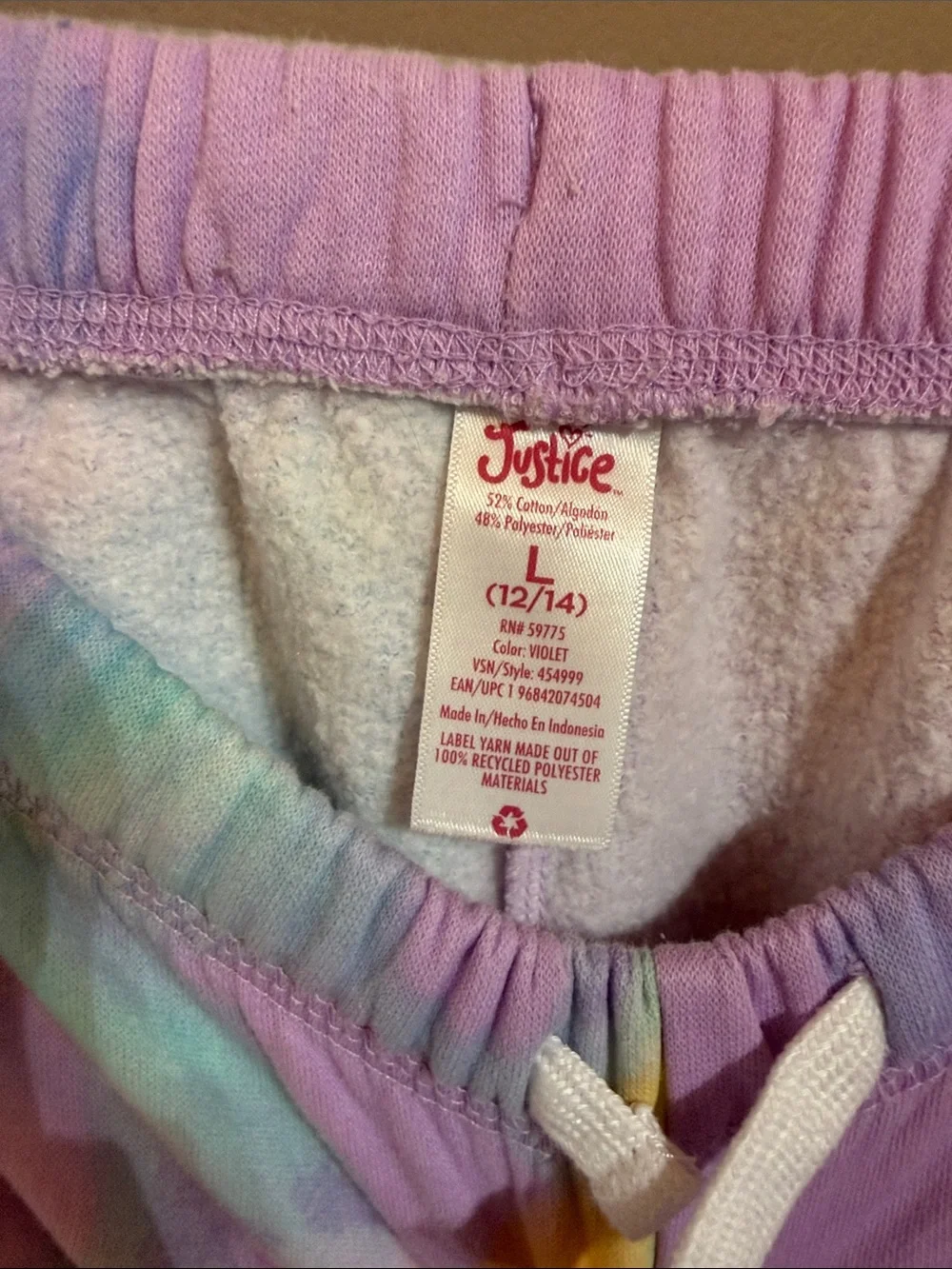 Justice Purple Tie-Dye Kids Jogger Pants with Rainbow Accents